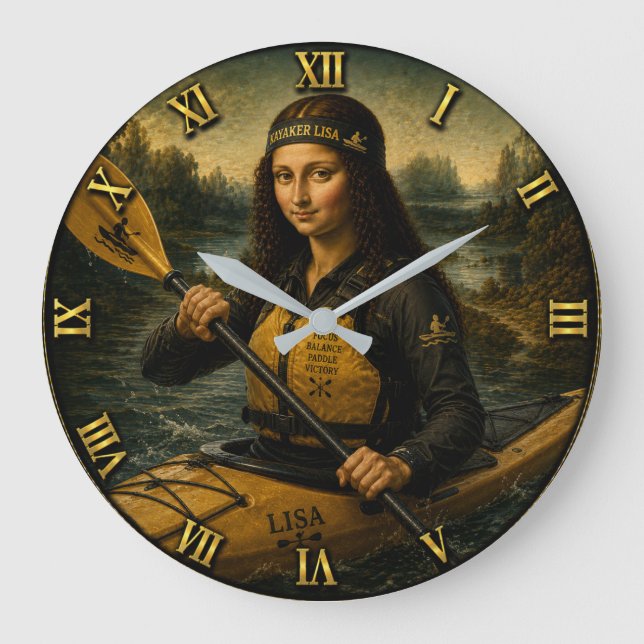 Kayaking Funny Mona Lisa Kayaker Gift  Large Clock (Front)