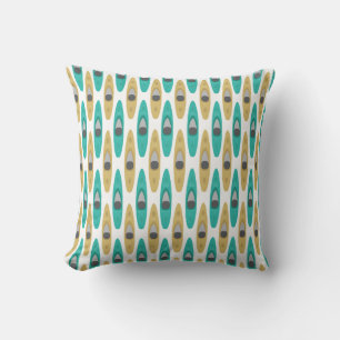 Kayaking Hobbyist Blue and White Canoe Patterned Cushion