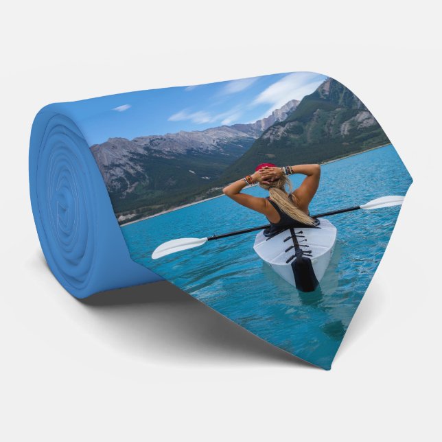 Kayaking Lake Mountain Blue Water Necktie (Rolled)