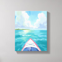 Kayaking Lake Watercolor Painting Blue