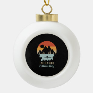 Kayaking Mountains Retro  Ceramic Ball Christmas Ornament