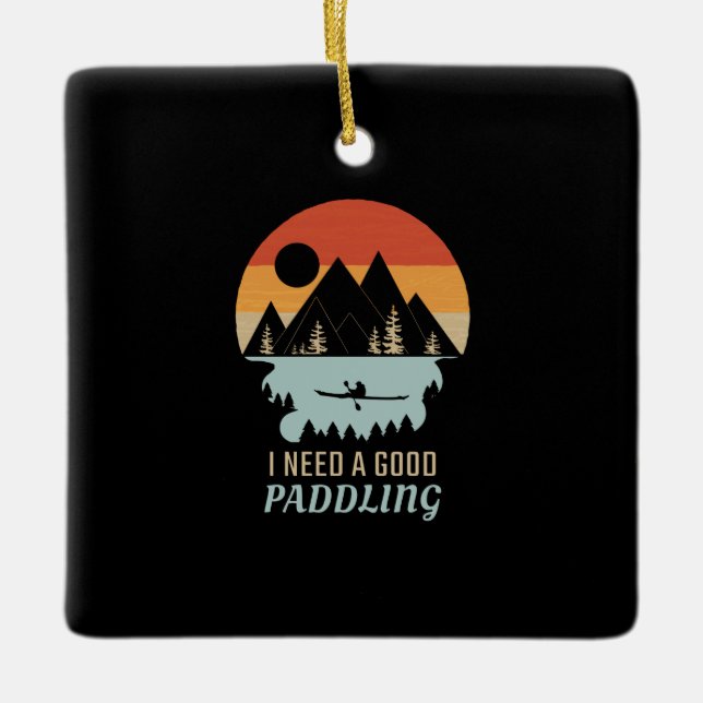 Kayaking Mountains Retro  Ceramic Ornament (Front)