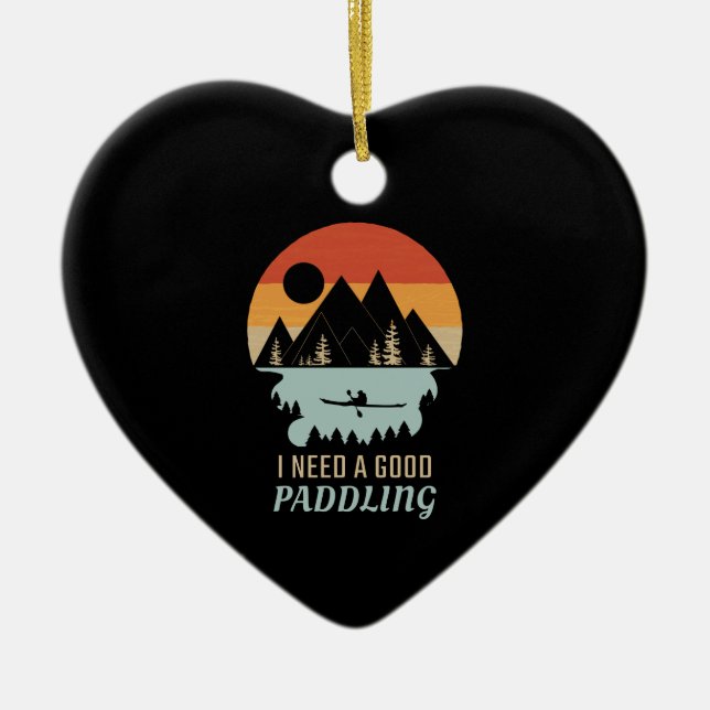 Kayaking Mountains Retro  Ceramic Tree Decoration (Front)