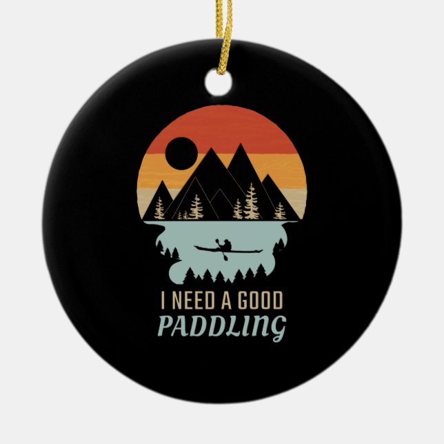 Kayaking Mountains Retro Ceramic Tree Decoration (Front)