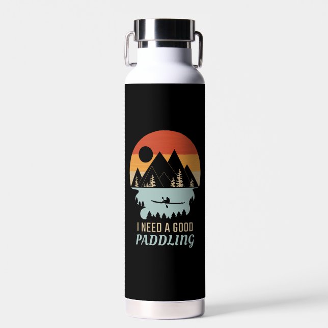 Kayaking Mountains Retro  Water Bottle (Front)