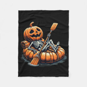 Kayaking Skeleton Funny Halloween Kayak Fleece Blanket