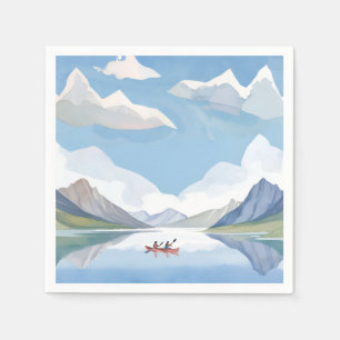 Kayaking the Lake Nature Mountains Watercolor Napkin