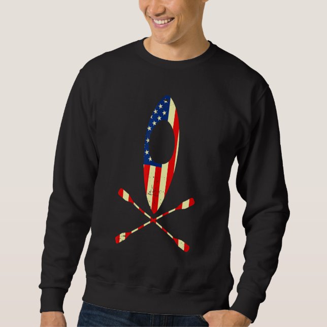 Kayaking Us Flag Kayak Outdoor Adventurer Athletic Sweatshirt (Front)