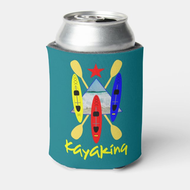 Kayaking Water Sports Themed Graphic Can Cooler (Can Back)