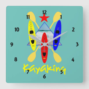 Kayaking Water Sports Themed Graphic Square Wall Clock