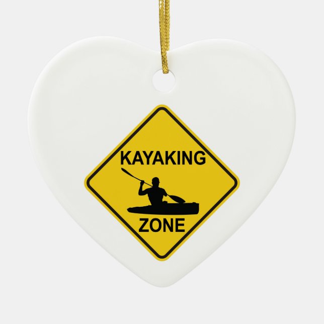 Kayaking Zone Road Sign Ceramic Tree Decoration (Front)