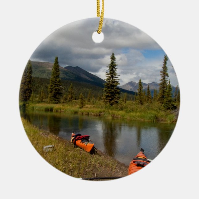 Kayaks at Rest Ceramic Tree Decoration (Front)