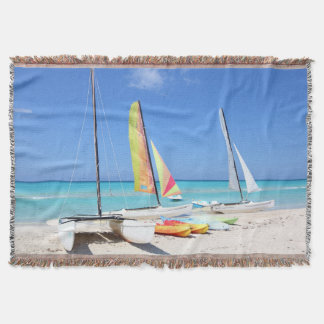Kayaks, Catamarans And Kayaks| Cuban Beach Throw Blanket