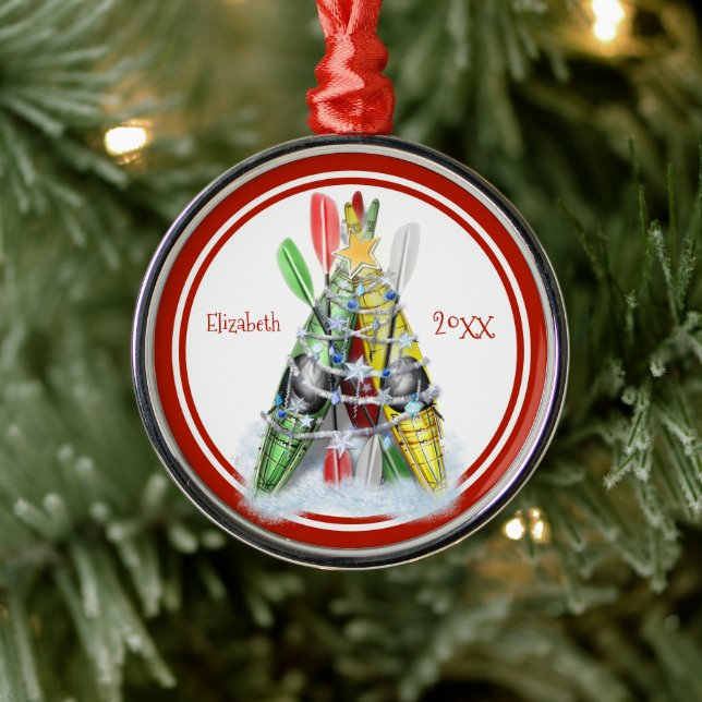 Kayaks decorated as Christmas tree personalised Metal Tree Decoration (Tree)