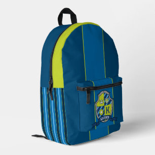 Kayden name meaning green blue bear crest stripe printed backpack