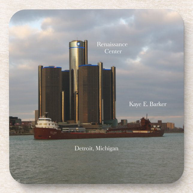 Kaye E. Barker Detroit set of 6 plastic coasters (Front)