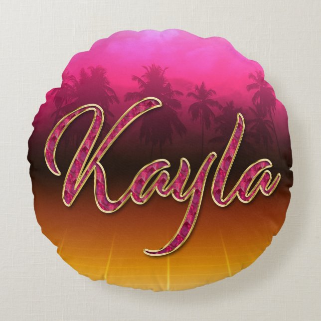 Kayla first name golden pink pillow (Front)