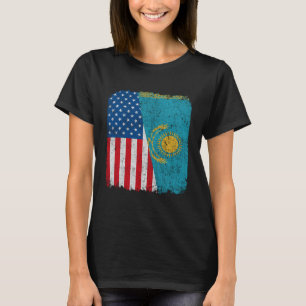 Kazakh American Flag Half USA Kazakhstan Root Prou T-Shirt