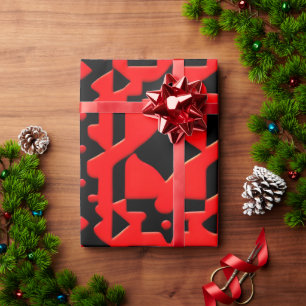 Kazakh Batik Red Geometric Pattern Wrapping Paper