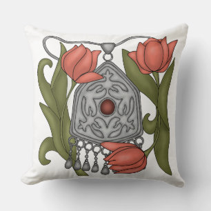 Kazakh decoration with tulips pattern Throw Pillow