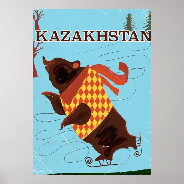 kazakhstan cartoon vintage travel poster (Front)