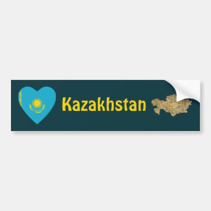 Kazakhstan Flag Heart + Map Bumper Sticker