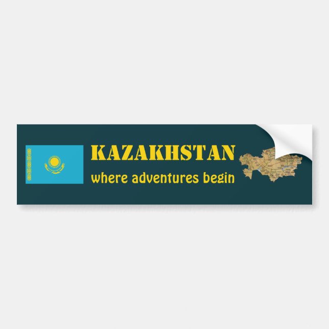 Kazakhstan Flag + Map Bumper Sticker (Front)