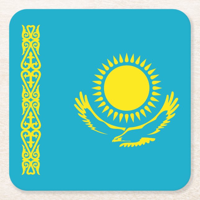 Kazakhstan Flag Square Paper Coaster (Front)