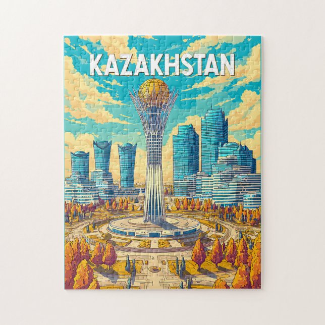 Kazakhstan Illustration Travel Art Vintage Jigsaw Puzzle (Vertical)