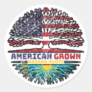 Kazakhstan Kazakh American USA Tree Roots Flag Classic Round Sticker