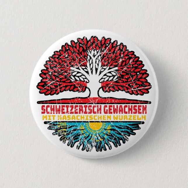 Kazakhstan Kazakh Swiss tree 6 Cm Round Badge (Front)