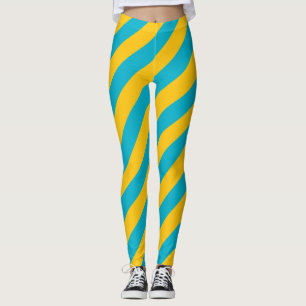 Kazakhstan National Flag Colours Diagonal Striped Leggings