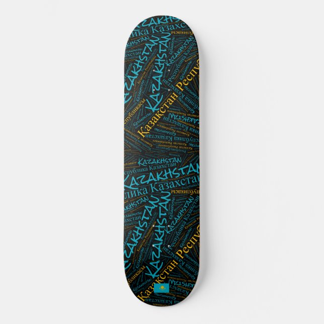 Kazakhstan National Pride Wordcloud Skateboard (Front)