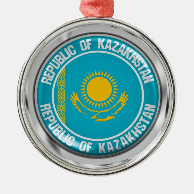Kazakhstan Round Emblem Metal Tree Decoration (Front)