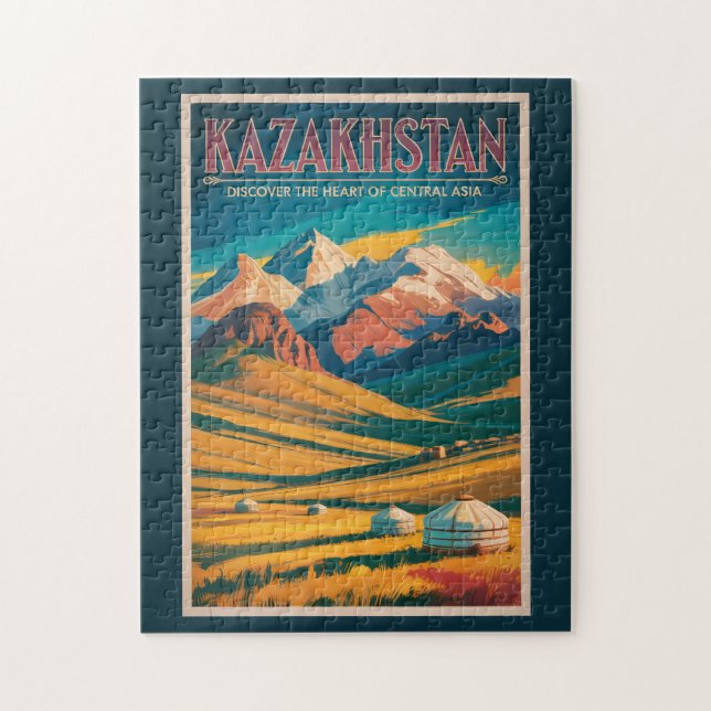 Kazakhstan Steppes Illustration Travel Art Vintage Jigsaw Puzzle (Vertical)
