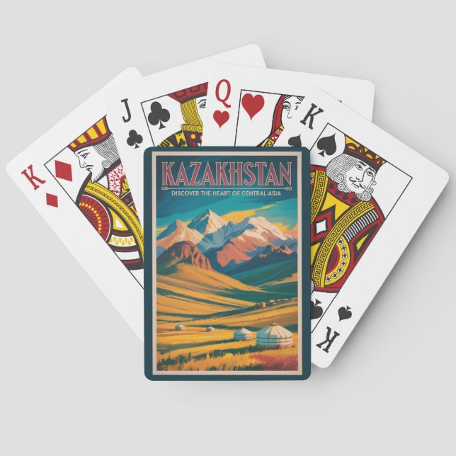 Kazakhstan Steppes Illustration Travel Art Vintage Playing Cards (Back)
