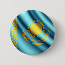 Kazakhstan waving flag pinback button