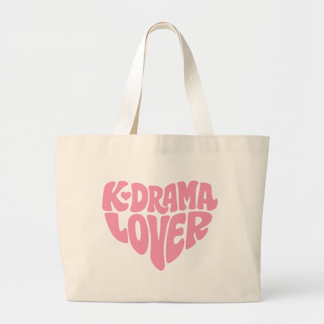 Kdrama Lover Pink Heart Simple Typography Large Tote Bag (Front)