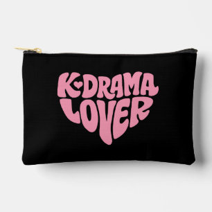 Kdrama Lover Pink Heart Typography Simple Black Accessory Pouch