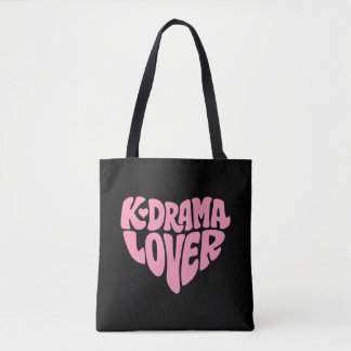 Kdrama Lover Pink Heart Typography Simple Black Tote Bag