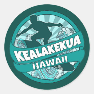 Kealakekua Hawaii teal surfer logo stickers
