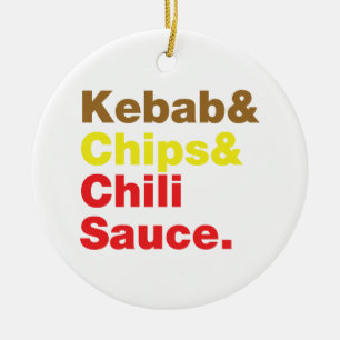 Kebab & Chips & Chilli Sauce. Ceramic Tree Decoration