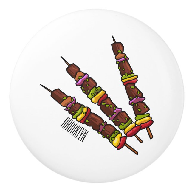 Kebab or kabob cartoon illustration ceramic knob (Front)