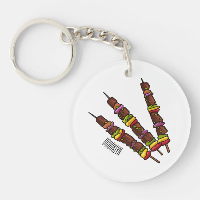 Kebab or kabob cartoon illustration key ring (Front)