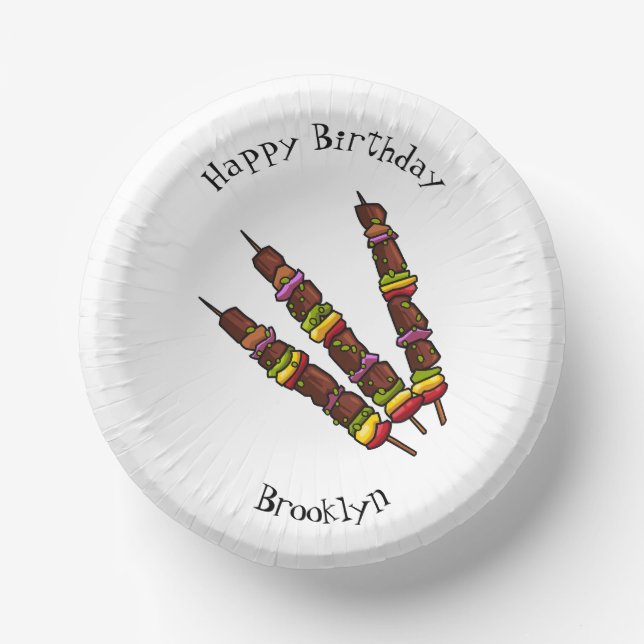 Kebab or kabob cartoon illustration paper plate (Front)
