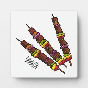 Kebab or kabob cartoon illustration plaque