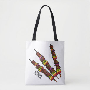 Kebab or kabob cartoon illustration tote bag