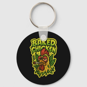 Ked Chicken Rooster Smoking Weed Stone  Key Ring