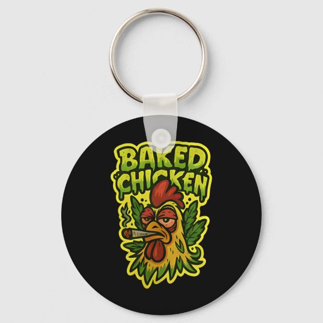Ked Chicken Rooster Smoking Weed Stone  Key Ring (Front)