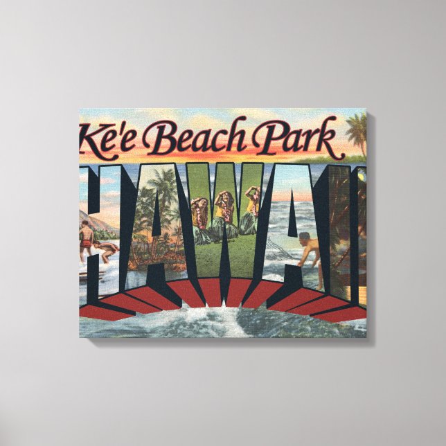 Ke'e Beach Park, Hawaii - Large Letter Scenes Canvas Print (Front)